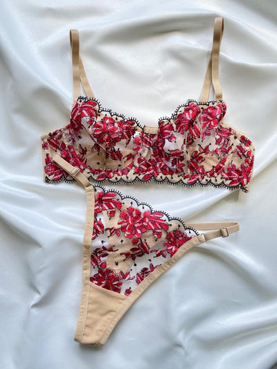 Red Floral Lingerie Set A-133