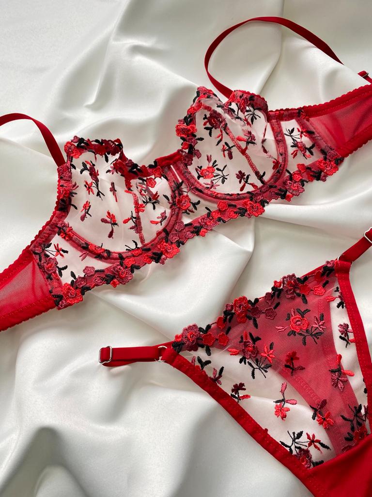 Red Sea of ​​Flowers Lingerie Set A-133