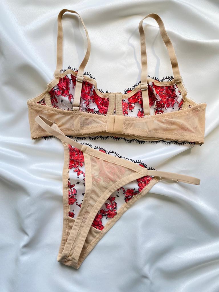 Red Floral Lingerie Set A-133