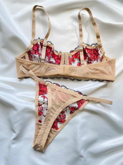 Red Floral Lingerie Set A-133
